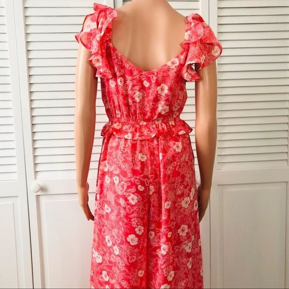 A LOVES A Coral Floral Ruffle Sleeveless Wide Leg Jumpsuit Size XS (new with tags)