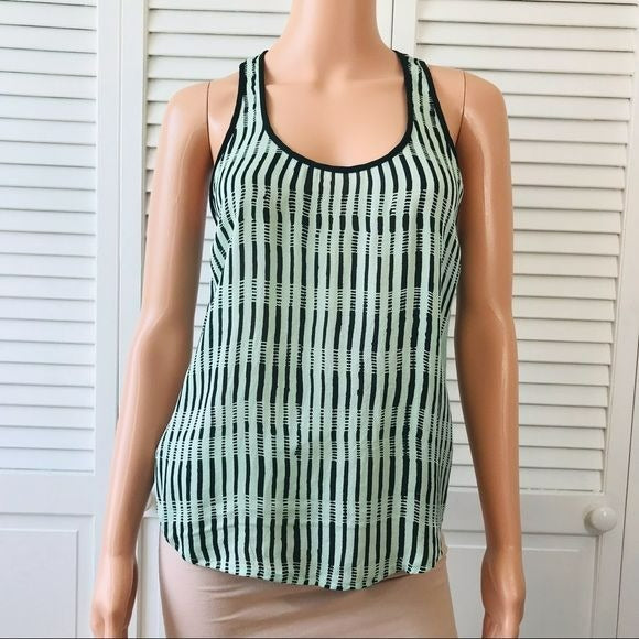 A.L.C. Aqua Black Silk Striped Tank Top Size XS