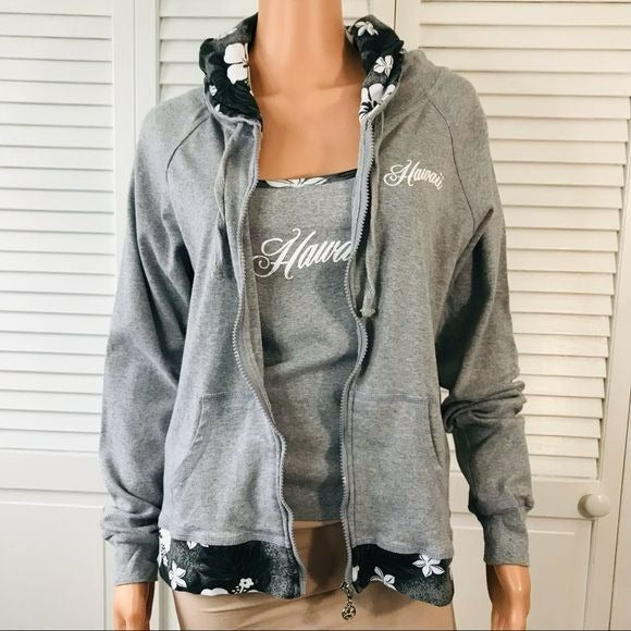 ISLAND DESIGN COLLECTION Gray Floral Tank Top And Zip Up Jacket Size XL