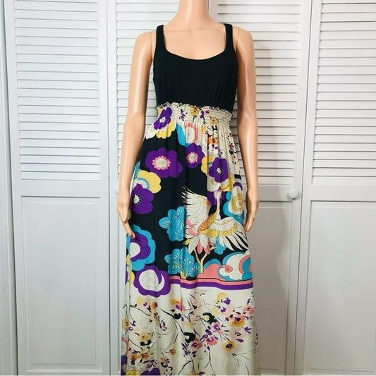 MATTY M Silk Racerback Abstract Print Tank Maxi Dress Size M