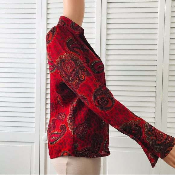 JENNIFER LLOYD Red Paisley Collared Button Down Shirt Size S