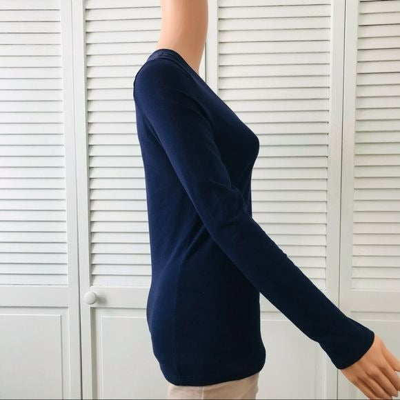 LORD & TAYLOR Navy Blue Long Sleeve V-Neck Shirt Size XS