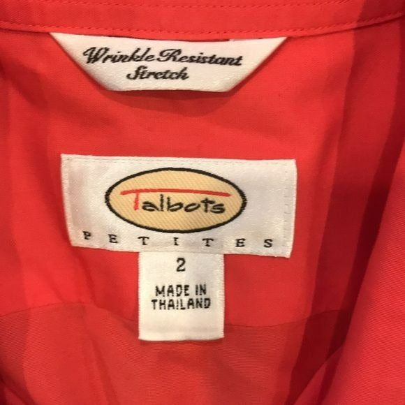 Talbots Petites Coral Sleeveless Collared Button Down Shirt Size 2