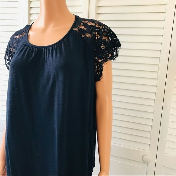 DRAPER JAMES Navy Blue Scoop Neck Short Sleeve Lace Shirt Size XXL