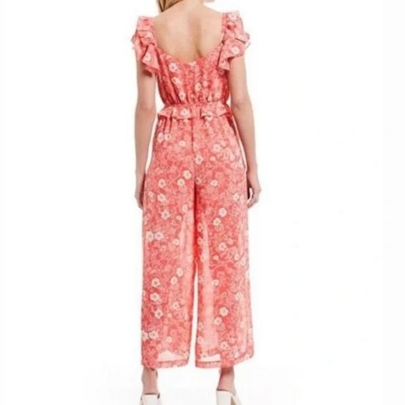 A LOVES A Coral Floral Ruffle Sleeveless Wide Leg Jumpsuit Size XS (new with tags)