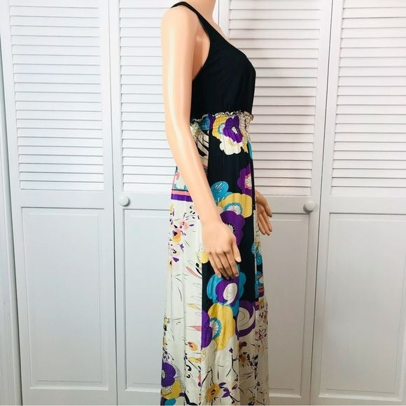 MATTY M Silk Racerback Abstract Print Tank Maxi Dress Size M