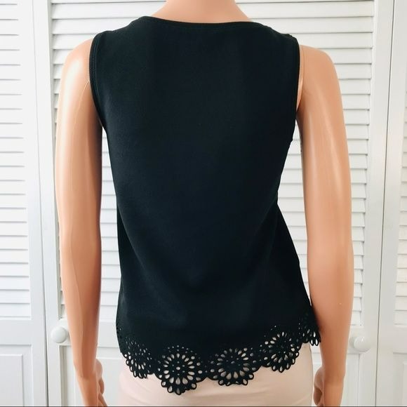 LOFT Black Sleeveless Shirt With Scallop Trim Size Petite XS