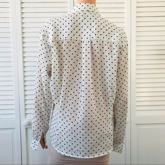JH COLLECTIBLES White Black Sheer Polka Dot Button Down Blouse Size 8