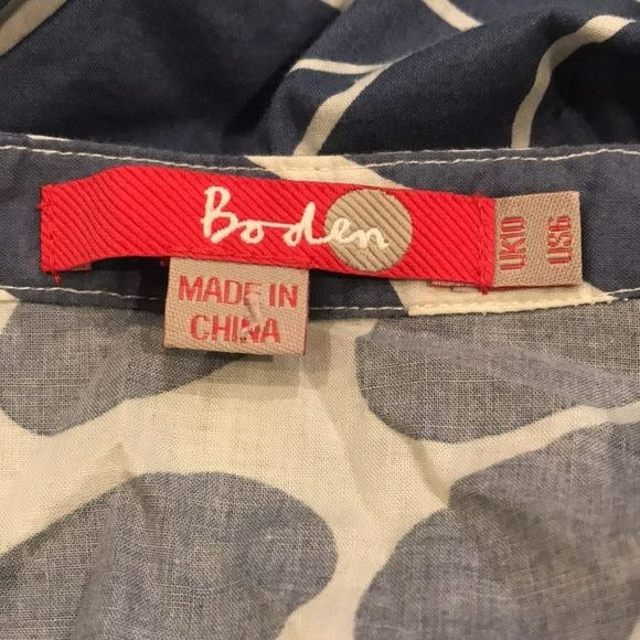 BODEN Blue White V-Neck Cotton Shirt Size 6