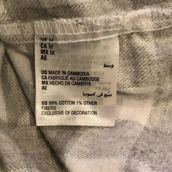 CHARTER CLUB Gray White Plaid Pajama Set Size M