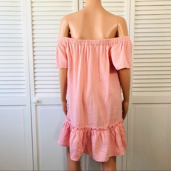 REBECCA TAYLOR Malibu Peach Cotton Gauze Off The Shoulder Dress Size 2