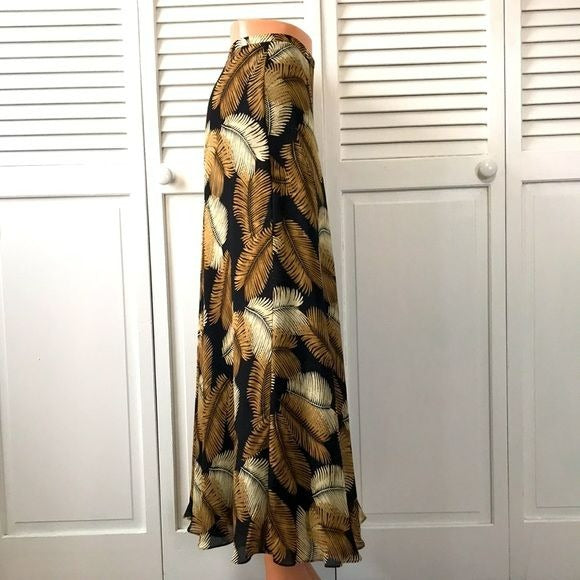 JONES NEW YORK Black Brown Leaf Print Silk Maxi Skirt Size 2P