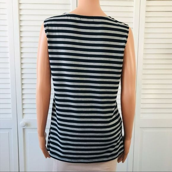 VERVE AMI Black Gray Striped Sleeveless Shirt Size L