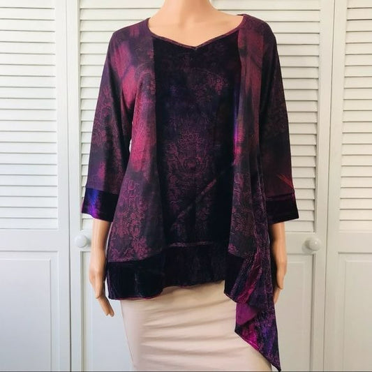 ONE WORLD Purple V-Neck 3/4 Sleeve Asymmetrical Shirt Size 1X (new with tags)