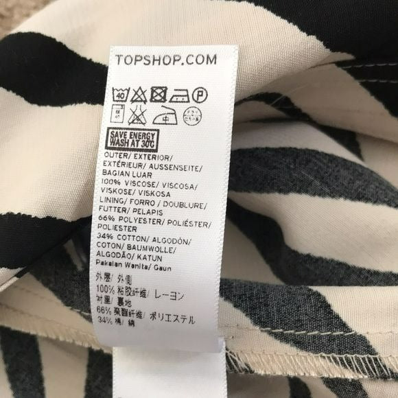TOPSHOP Black White Zebra Print Long Sleeve Shirt Dress Size 2