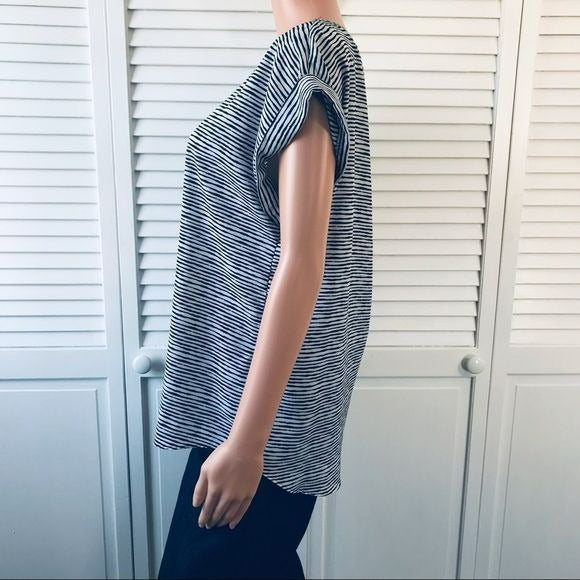 APT. 9 Black White Striped Short Sleeve Blouse