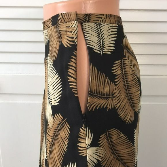 JONES NEW YORK Black Brown Leaf Print Silk Maxi Skirt Size 2P