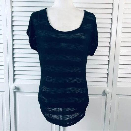 *NEW* MAURICES Black Striped Scoop Neck Short Sleeve Shirt Size S