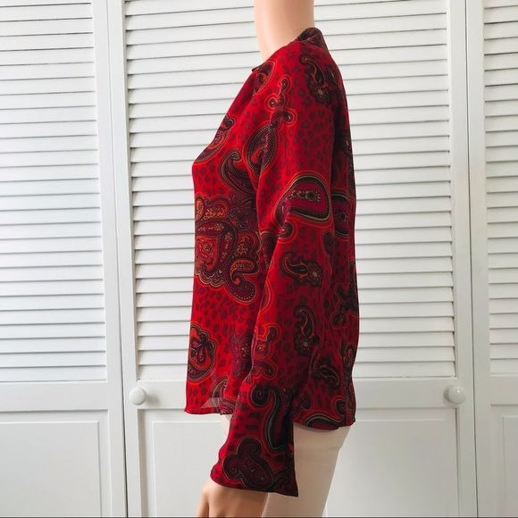 JENNIFER LLOYD Red Paisley Collared Button Down Shirt Size S