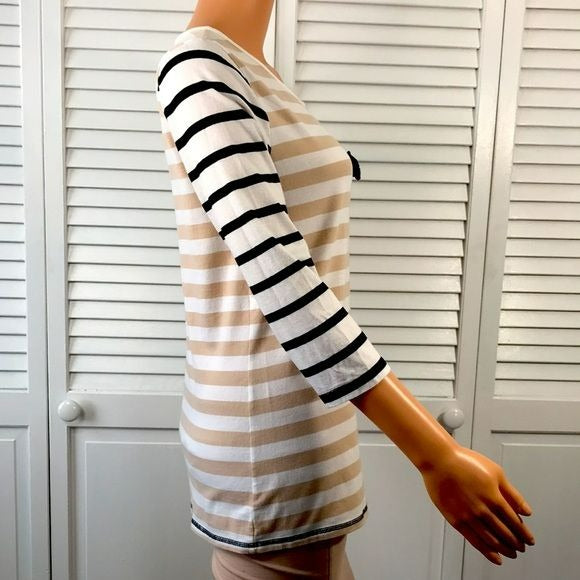 ELLE Beige White Striped Shirt Size M