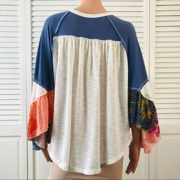 FREE PEOPLE Ivory Friday Fever Bohemian Dolmas Sleeve Shirt Size S