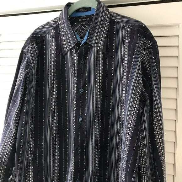 BRANDINI Black White Cotton Printed Button Down Shirt Size L