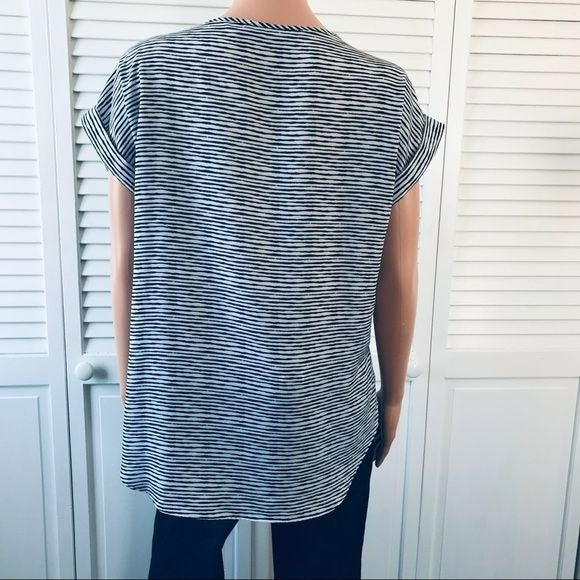 APT. 9 Black White Striped Short Sleeve Blouse