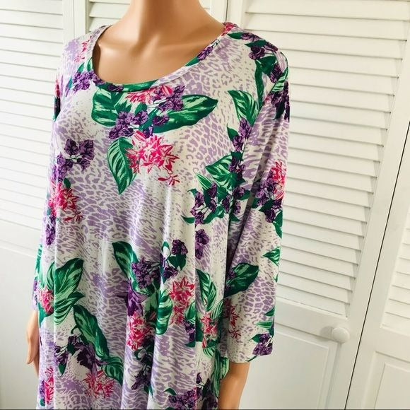 JESSICA LONDON White Scoop Neck Floral Shirt Size 18/20
