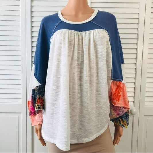 FREE PEOPLE Ivory Friday Fever Bohemian Dolmas Sleeve Shirt Size S