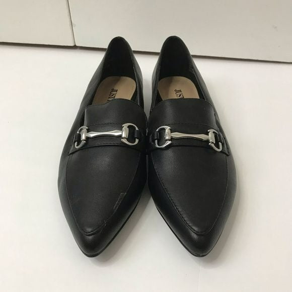 JUSTFAB Black Joyce Collapsible Back Loafer Size 6.5