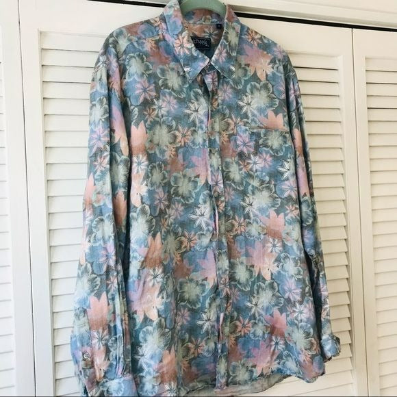 MICHAEL’S Floral Linen Button Down Shirt Size M