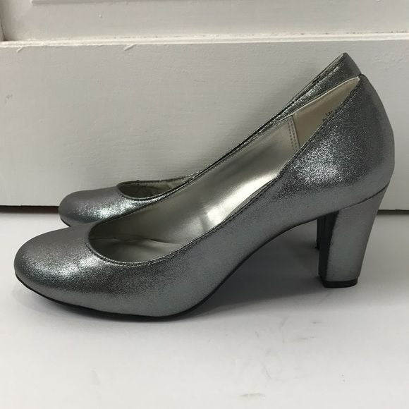 LAURA ASHLEY Silver Chunky Heel Pumps Size 6.5M
