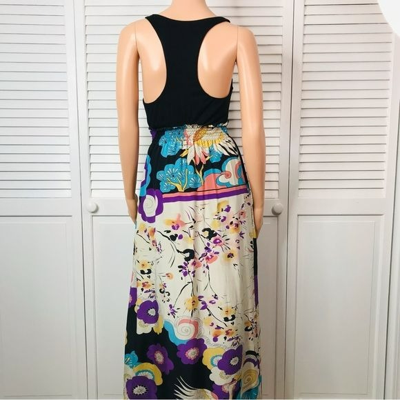 MATTY M Silk Racerback Abstract Print Tank Maxi Dress Size M