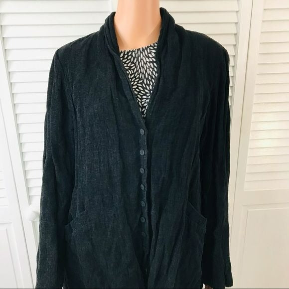 EILEEN FISHER Black V-Neck Crinkle Design Sparkle Jacket
