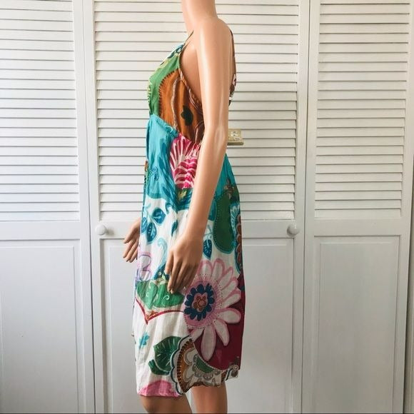BHAGA BOHO Multicolor Beaded Floral Spaghetti Strap Sundress Size M/L (new with tags)