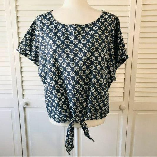 GAP Blue Tie-Front Print Top Size XL