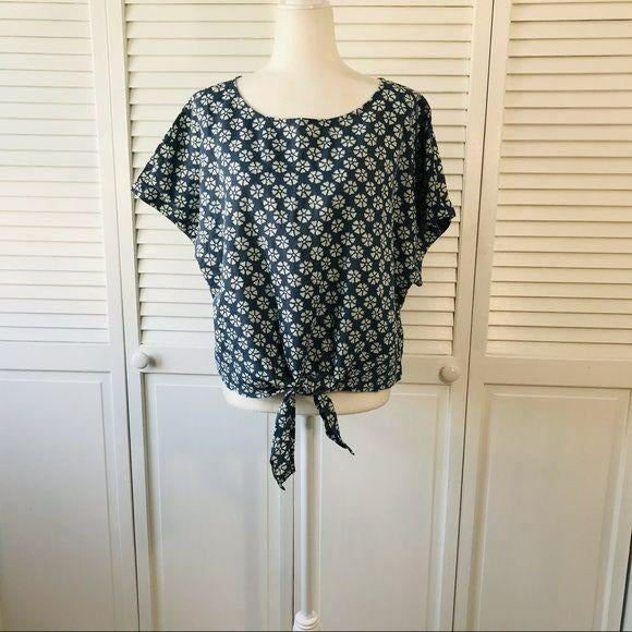 GAP Blue Tie-Front Print Top Size XL