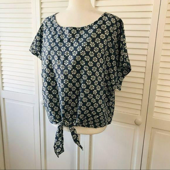 GAP Blue Tie-Front Print Top Size XL