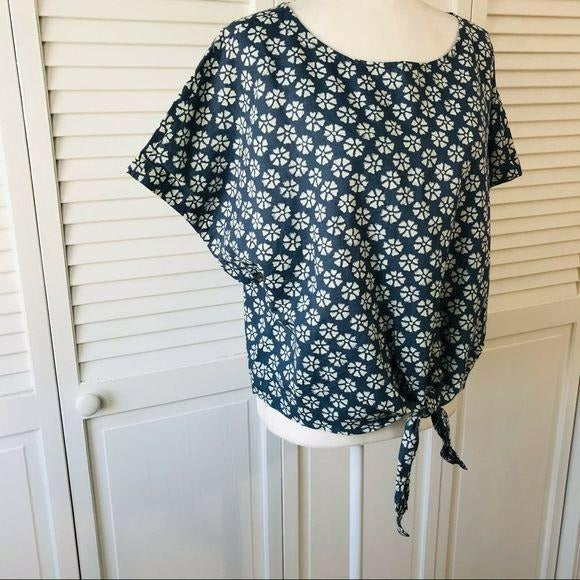 GAP Blue Tie-Front Print Top Size XL