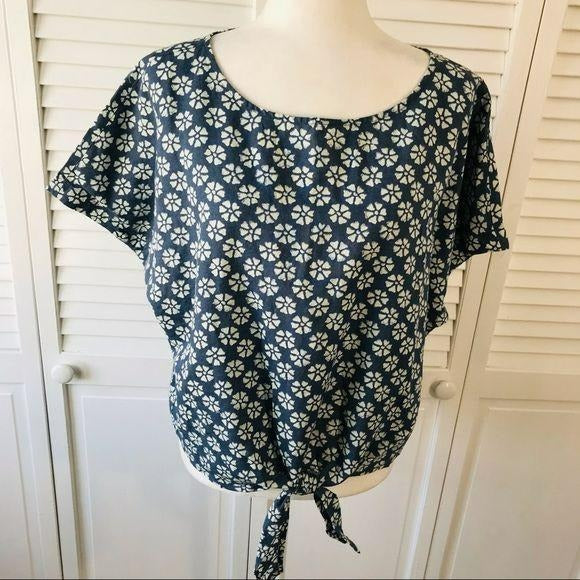 GAP Blue Tie-Front Print Top Size XL