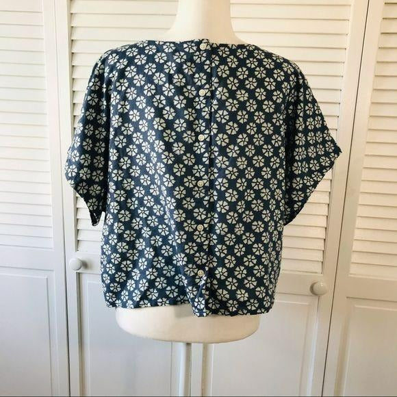 GAP Blue Tie-Front Print Top Size XL