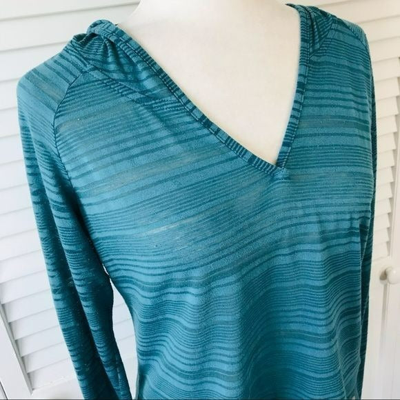 COLUMBIA Teal V-Neck Semi Sheer Lightweight Hoodie Size M