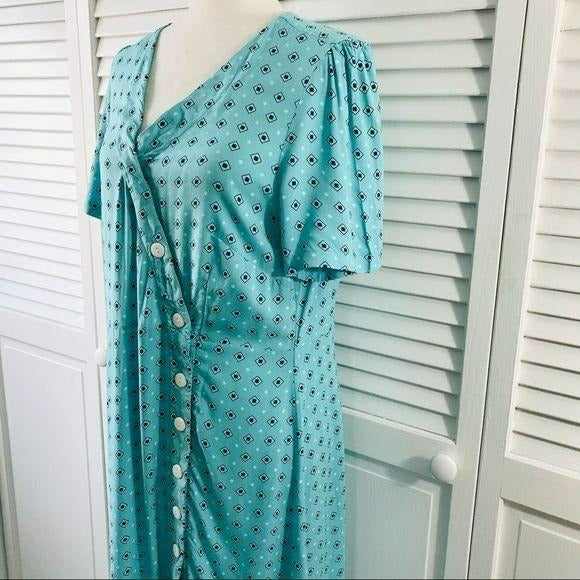 AMBRIA Aqua V-Neck Button Up Dress Size 8