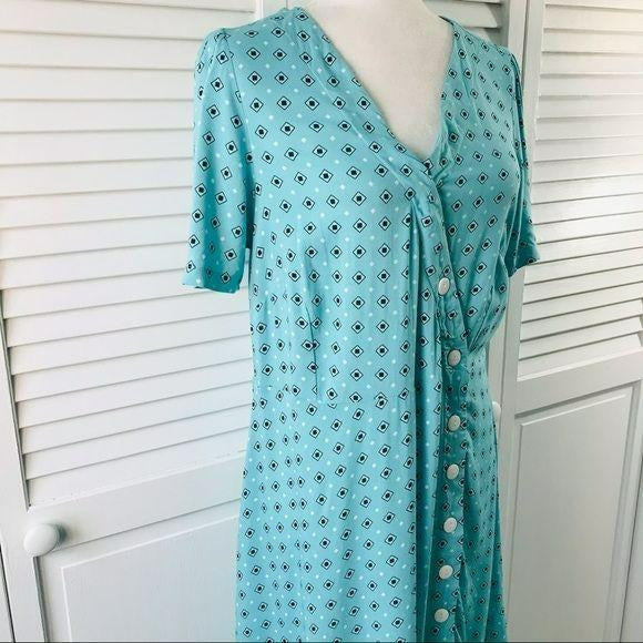 AMBRIA Aqua V-Neck Button Up Dress Size 8