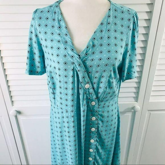 AMBRIA Aqua V-Neck Button Up Dress Size 8