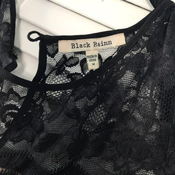Black Rainn Pleated Dress with Lace Size M
