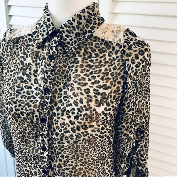 IZ BYER Cheetah Print Button Down Blouse