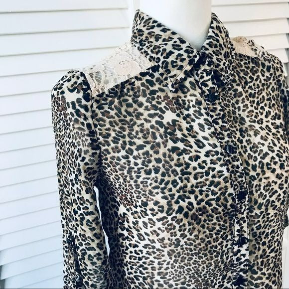 IZ BYER Cheetah Print Button Down Blouse