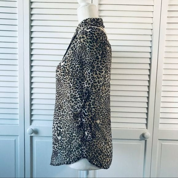 IZ BYER Cheetah Print Button Down Blouse