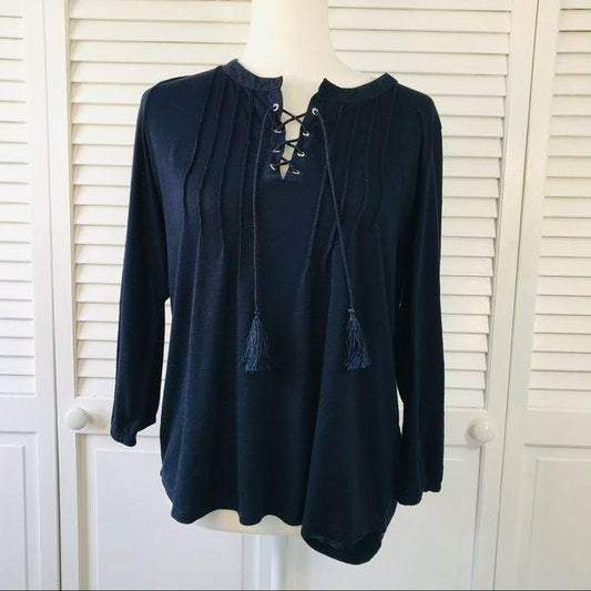 VERVE AMI Blue V-Neck Top Size XL